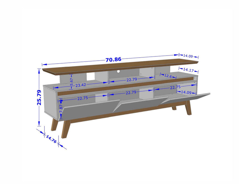 Manhattan Comfort Yonkers 70.86\" TV Stand with Solid Wood Legs & 6 Media Storage Compartments - Rust