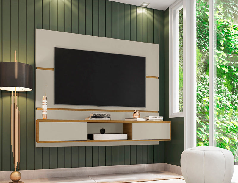 Manhattan Comfort Vernon 62.99\" Floating Wall Entertainment Center - Off White & Cinnamon