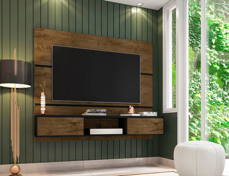 Manhattan Comfort Vernon 62.99\" Floating Wall Entertainment Center - Rustic Brown & Black