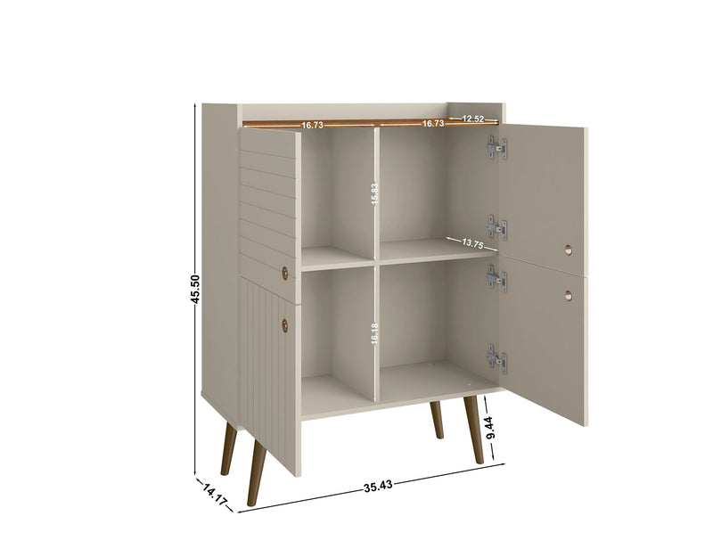Manhattan Comfort Bogart Mid-Century Modern Accent Cabinet - Off-White & Natural