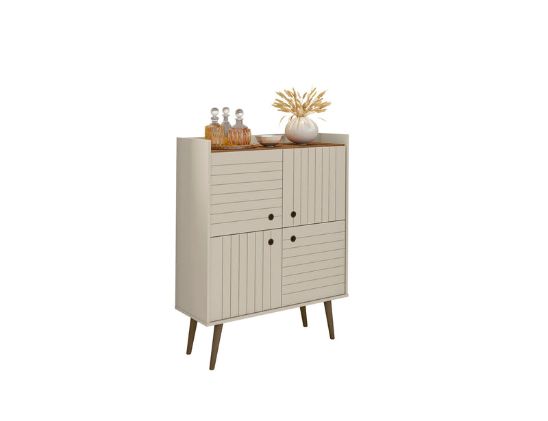 Manhattan Comfort Bogart Mid-Century Modern Accent Cabinet - Off-White & Natural
