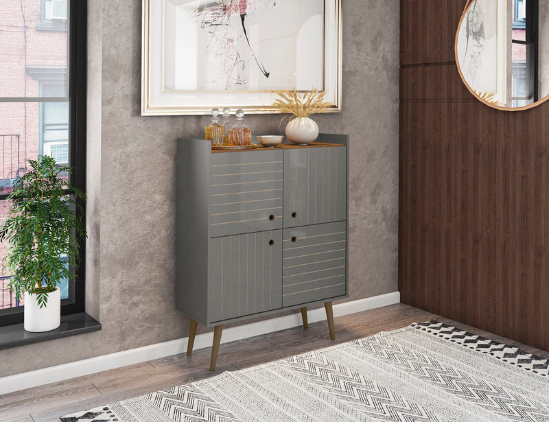Manhattan Comfort Bogart Mid-Century Modern Accent Cabinet - Grey & Natural