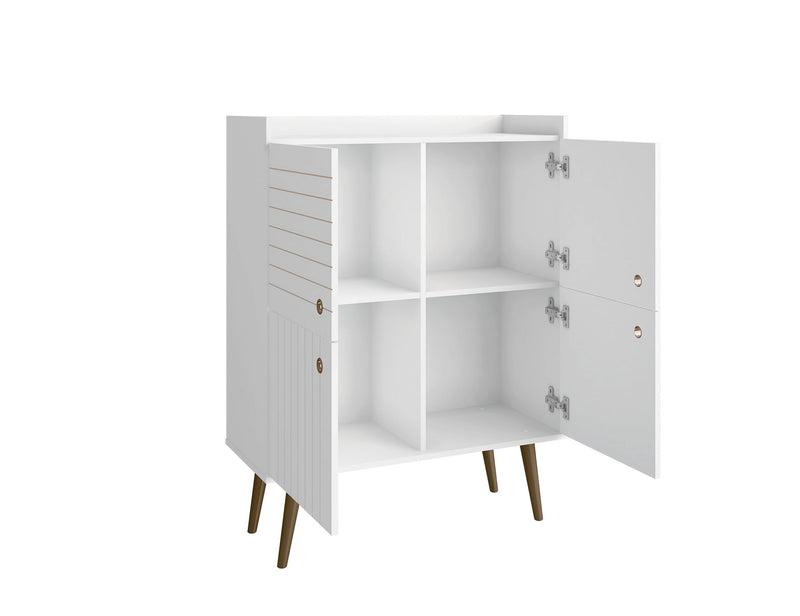 Manhattan Comfort Bogart Mid-Century Modern Accent Cabinet - White & Natural