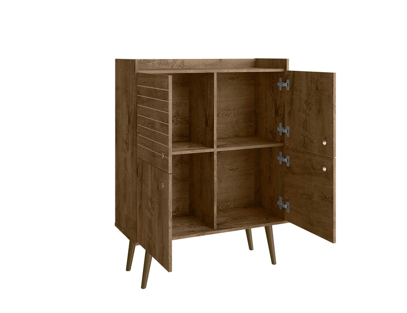 Manhattan Comfort Bogart Mid-Century Modern Accent Cabinet - Rustic Brown & Natural
