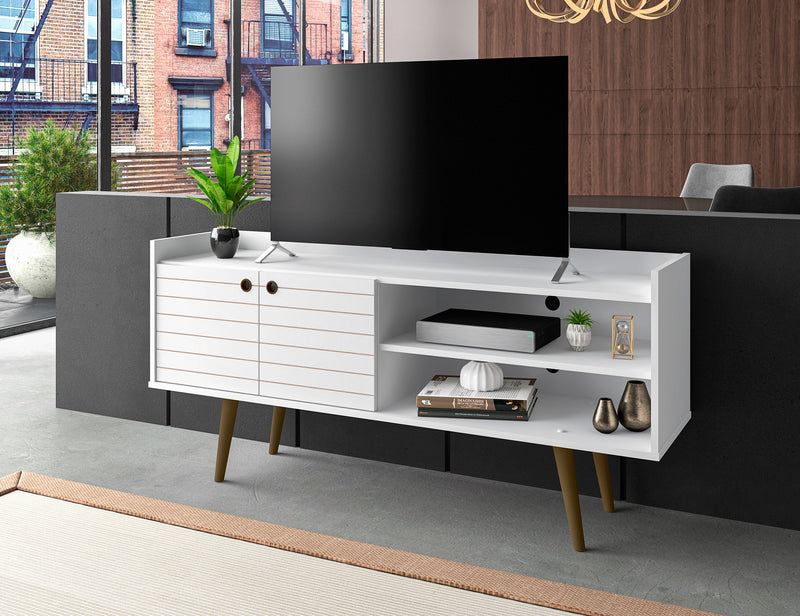 Manhattan Comfort Bogart 53.54\" Mid-Century Modern TV Stand - White & Natural