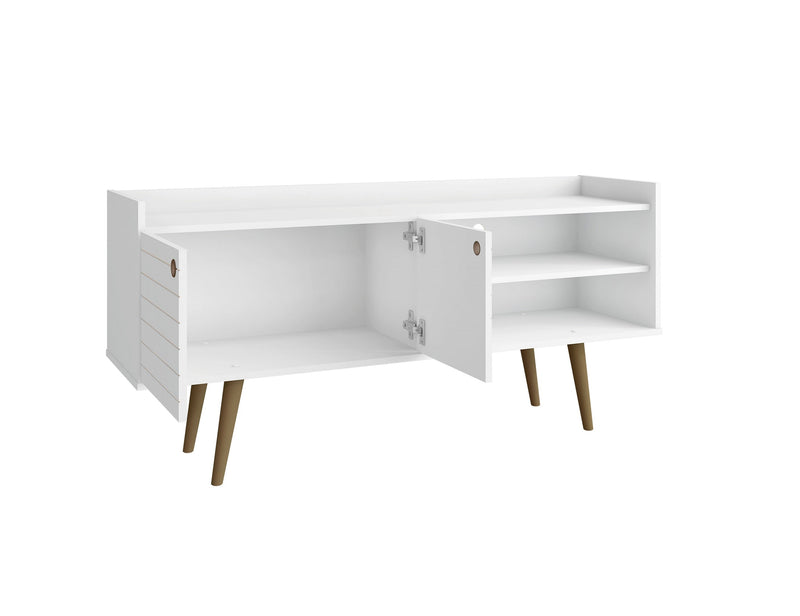 Manhattan Comfort Bogart 53.54\" Mid-Century Modern TV Stand - White & Natural