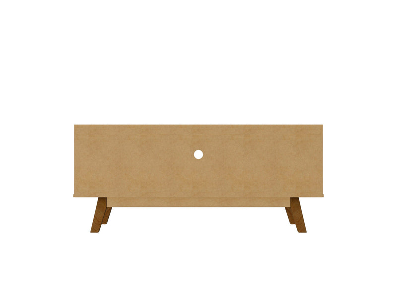 Manhattan Comfort Mid-Century Modern Marcus 53.14\" TV Stand with Solid Wood Legs - Greige & Natural