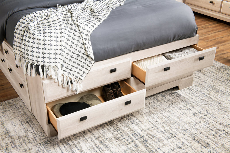 Yorkdale 12-Drawer Platform Bed with Headboard & Storage Frame, Made in Canada, White - Queen Size 