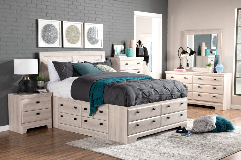 Yorkdale 6pc Bedroom Set with 12-Drawer Storage Bed, Dresser, Mirror & Nightstand, White - Queen Siz… 