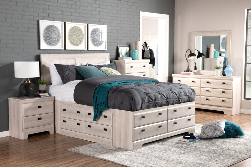 Yorkdale 5pc Bedroom Set with 12-Drawer Storage Bed, Dresser & Mirror, White - Queen Size 