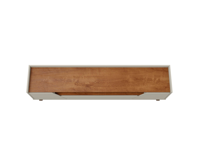Manhattan Comfort Mid-Century Modern Marcus 70.86\" TV Stand with Solid Wood Legs - Greige & Natural
