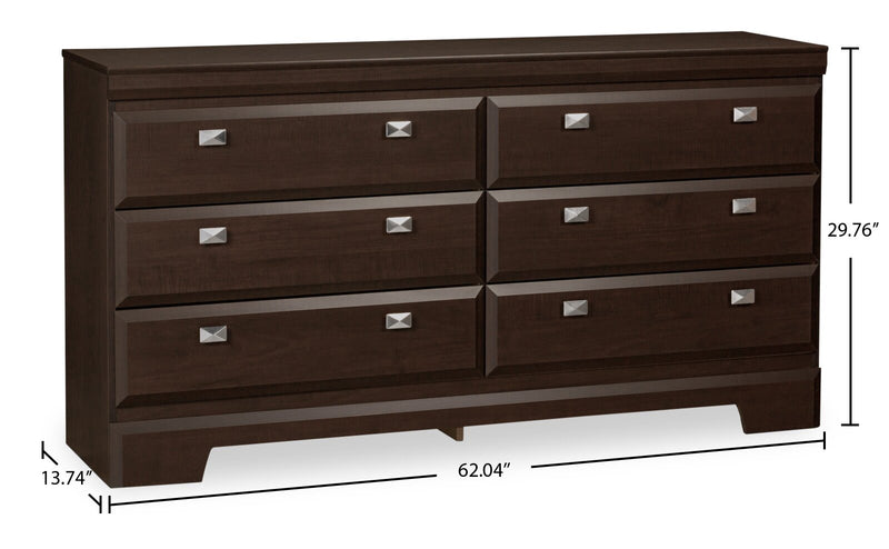 Yorkdale Bedroom 6-Drawer Dresser, 61.4\"W x 32.3\"H, Made in Canada - Brown 
