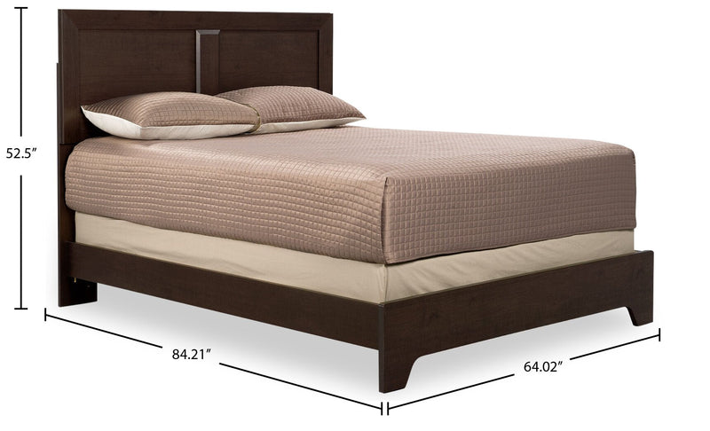 Yorkdale Panel Bed with Headboard & Frame, Made in Canada, Brown - Queen Size 