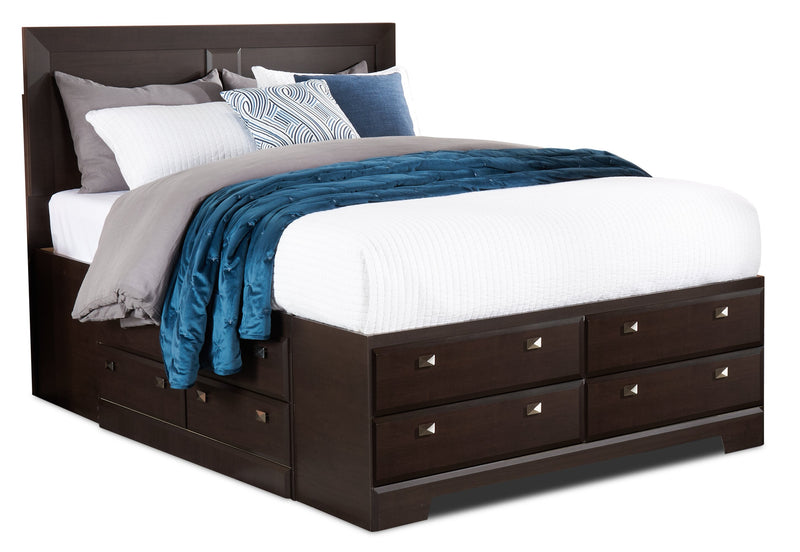 Yorkdale 6pc Bedroom Set with 12-Drawer Storage Bed, Dresser, Mirror & Nightstand, Brown - Queen Siz… 