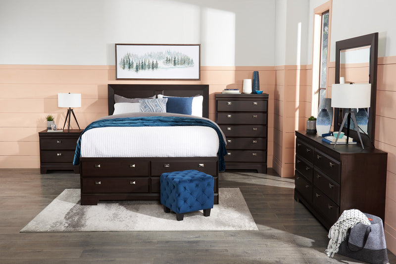 Yorkdale 6pc Bedroom Set with 12-Drawer Storage Bed, Dresser, Mirror & Nightstand, Brown - Queen Siz… 