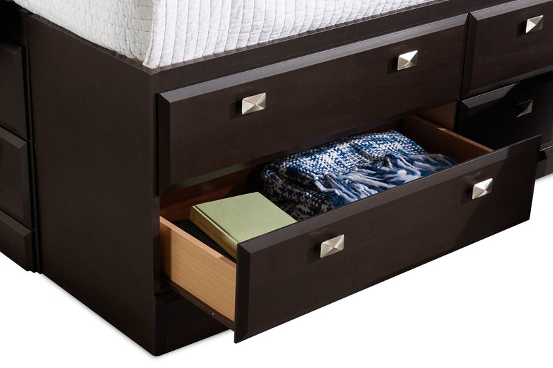 Yorkdale 5pc Bedroom Set with 12-Drawer Storage Bed, Dresser & Mirror, Brown - Full Size 