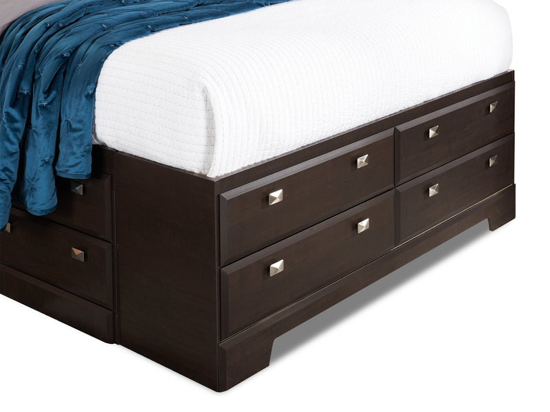 Yorkdale 12-Drawer Platform Bed with Headboard & Storage Frame, Made in Canada, Brown - Queen Size 
