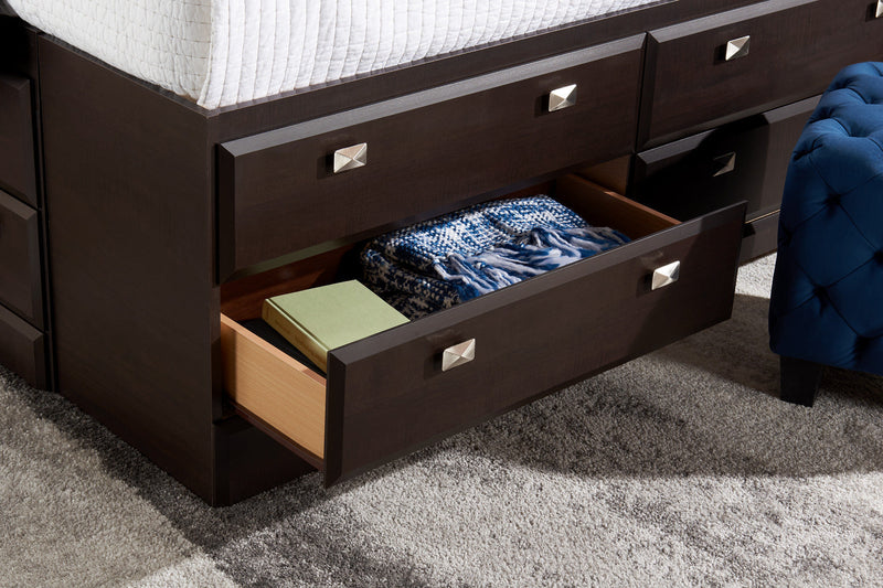 Yorkdale 6pc Bedroom Set with 12-Drawer Storage Bed, Dresser, Mirror & Nightstand, Brown - Queen Siz… 