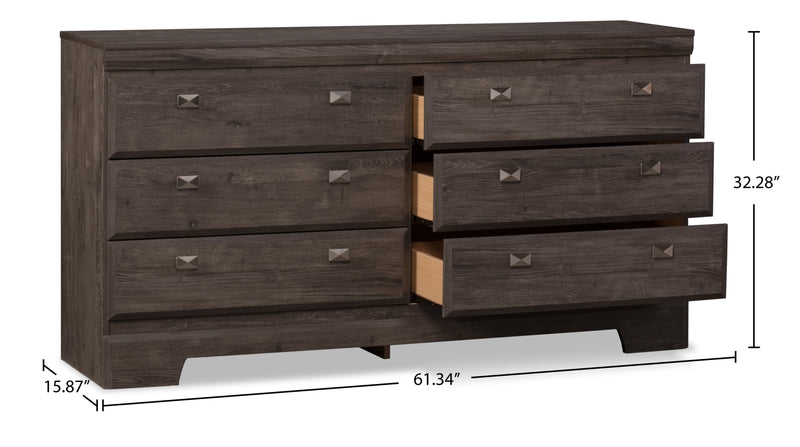 Yorkdale Bedroom 6-Drawer Dresser, 61.4\"W x 32.3\"H, Made in Canada - Grey 