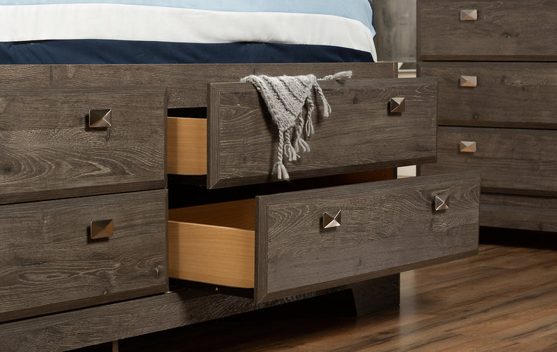 Yorkdale 12-Drawer Platform Bed with Headboard & Storage Frame, Made in Canada, Grey - Queen Size 