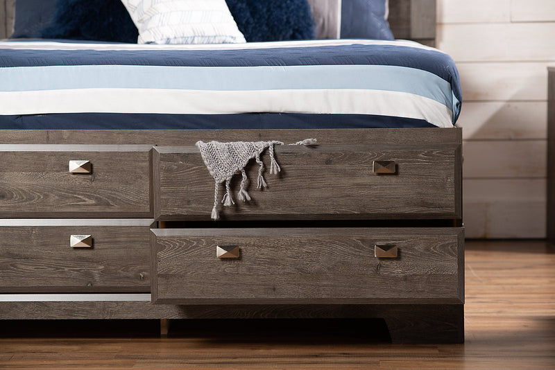 Yorkdale 12-Drawer Platform Bed with Headboard & Storage Frame, Made in Canada, Grey - Queen Size 