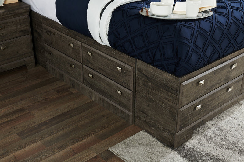 Yorkdale 12-Drawer Platform Bed with Headboard & Storage Frame, Made in Canada, Grey - Queen Size 