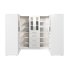 Bestar Florence 113\" Modular U-Shaped Walk-In Closet System with LED Lights, Rods, Shelves, Drawers 