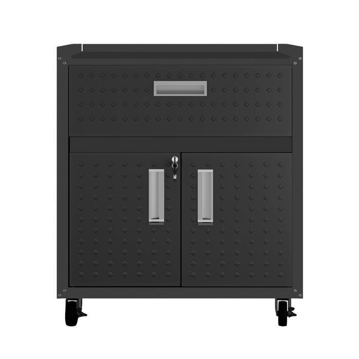 Manhattan Comfort Fortress Textured Metal 31.5\" Garage Mobile Cabinet with Drawer & 2 Adjustable She