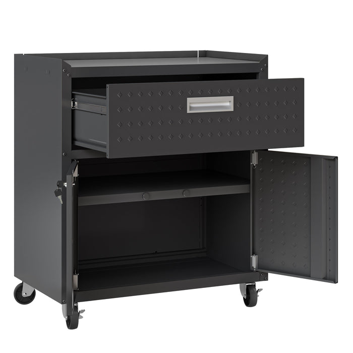 Manhattan Comfort Fortress Textured Metal 31.5\" Garage Mobile Cabinet with Drawer & 2 Adjustable She
