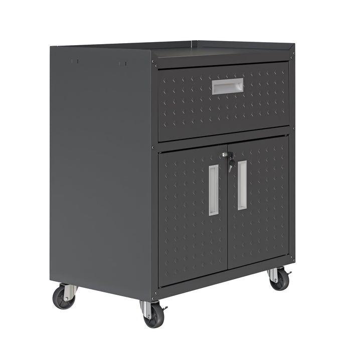 Manhattan Comfort Fortress Textured Metal 31.5\" Garage Mobile Cabinet with Drawer & 2 Adjustable She