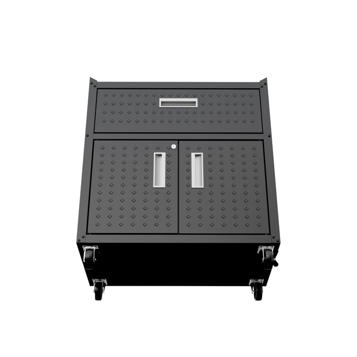 Manhattan Comfort Fortress Textured Metal 31.5\" Garage Mobile Cabinet with Drawer & 2 Adjustable She