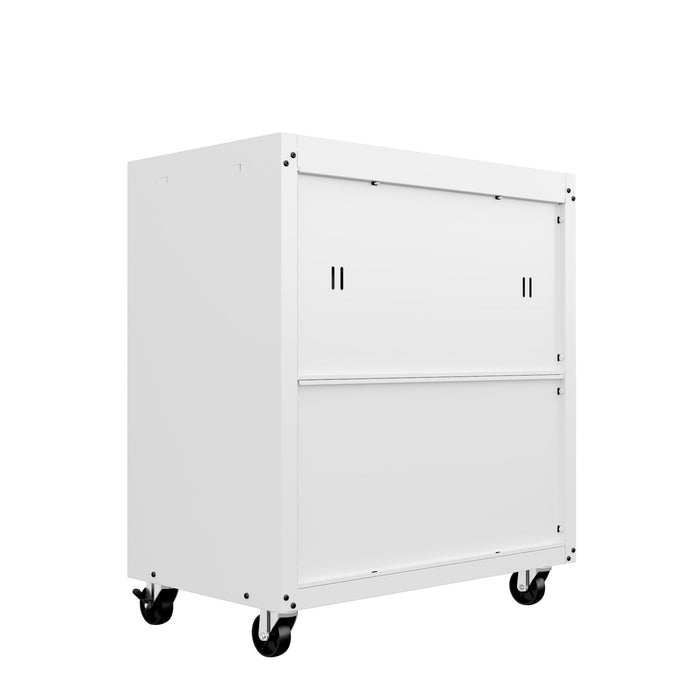 Manhattan Comfort Fortress Textured Metal 31.5\" Garage Mobile Cabinet with Drawer & 2 Adjustable Shelves - White