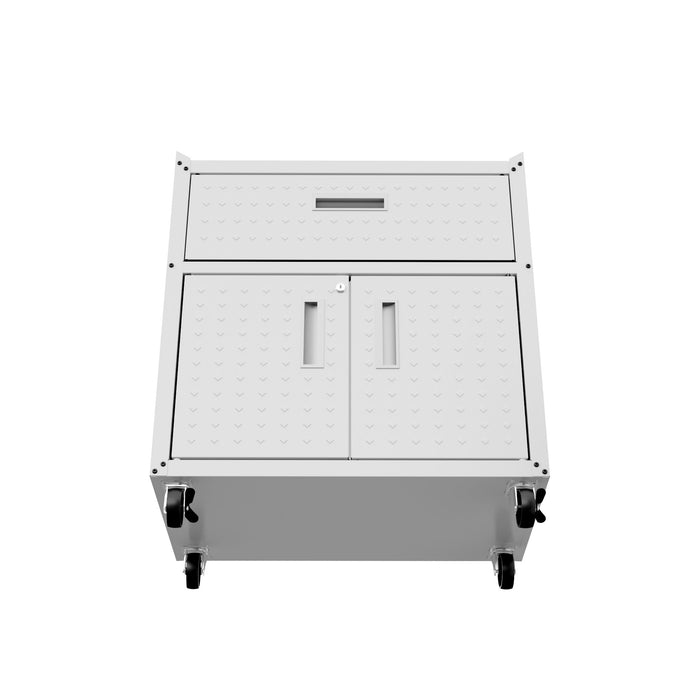 Manhattan Comfort Fortress Textured Metal 31.5\" Garage Mobile Cabinet with Drawer & 2 Adjustable Shelves - White