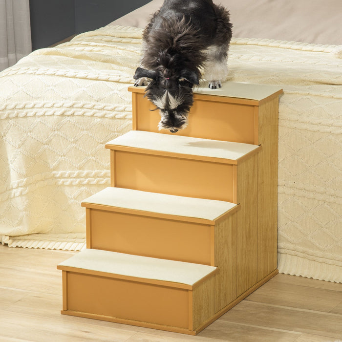 Pawhut Pet Stairs Dog Steps For High Bed, 4 Levels Dog Stairs For Car, Wooden Cat Ladder With Non-sl