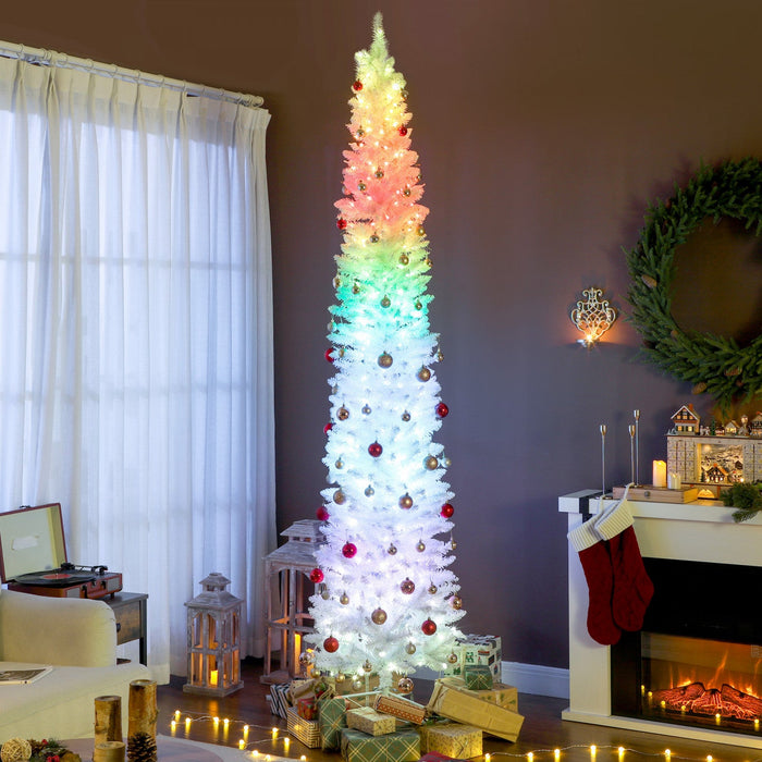 HOMCOM 9ft Christmas Tree with DIY Synchronized LEDs, Xmas Tree, White