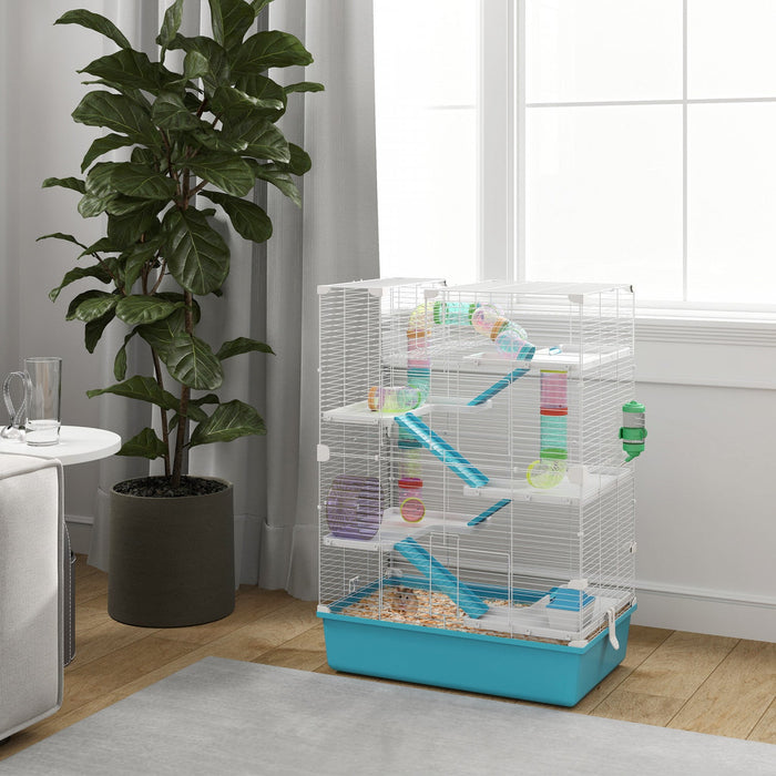 Pawhut 32\" Hamster Cage, 6 Tier Small Animal Cage With Tunnels And Tubes, Diy Design Gerbil Cage Wit
