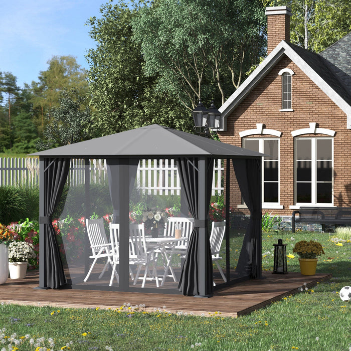Outsunny 10' X 10' Patio Gazebo, Outdoor Gazebo Canopy Shelter With Netting & Curtains, Vented Roof,