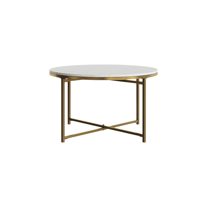 Gilded Round Coffee Table White Marble Tabletop 