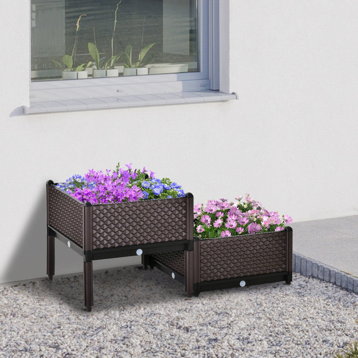Outsunny Set Of 2 Plastic Raised Garden Bed, Planter Box, Flower Vegetables Planting Container With 