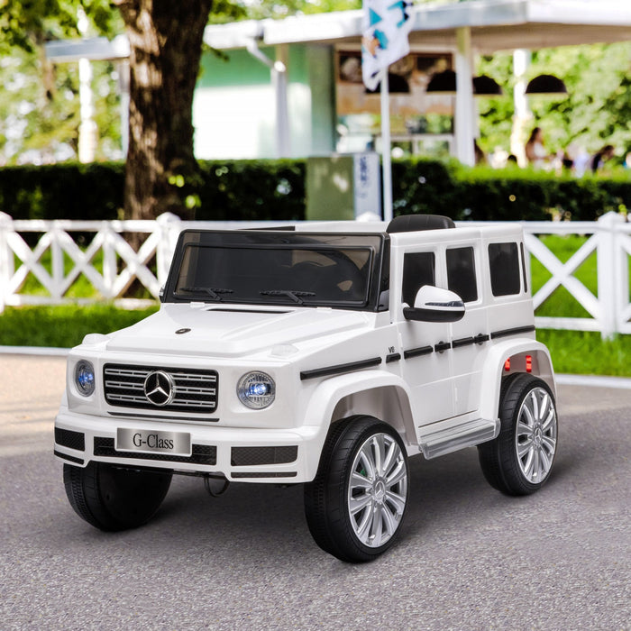 Aosom 12v Electric Car For Kids, Mercedes Benz G500 Licensed Battery Powered Kids Ride On Car With Remote Control, Music, Lights, Mp3, Suspension Wheels For 37-96 Months, White