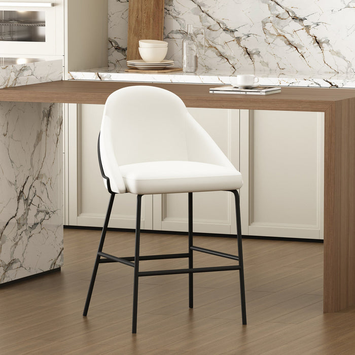 Gracie Modern Metal Upholstered Counter Stool in White and Black Bar Stool 