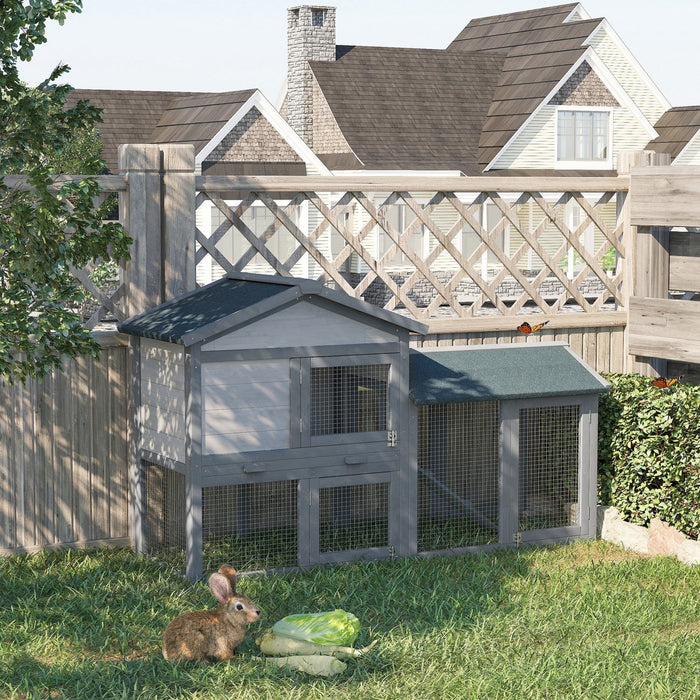 Pawhut Wood Rabbit Hutch Backyard Bunny Cage Small Animal House Asphalt Roof W/ Ramp And Outdoor Run
