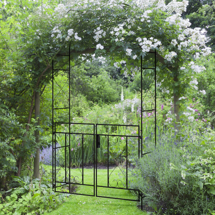 Outsunny 7.6ftmetal Garden Arch W/ Double Gate, Garden Arbor Trellis, Black