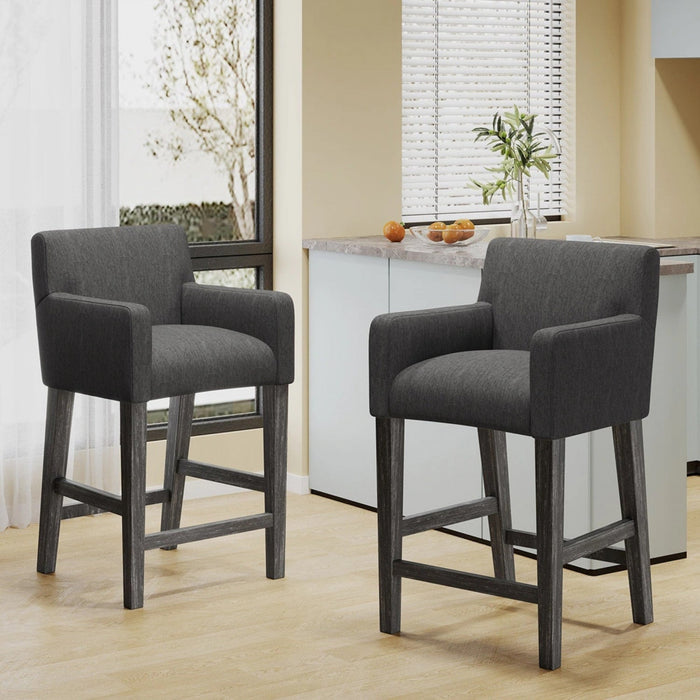 Lewis 26\" Seat Height Counter Stools Set Of 2 With Upholstered Fabric And Solid Wood Legs - Charcoal 