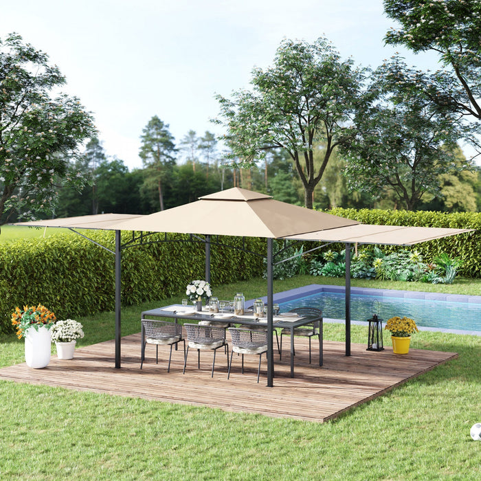 Outsunny 10' X 10' Patio Gazebo With Expandable Side Awnings, Outdoor Canopy Shelter With Double Ven