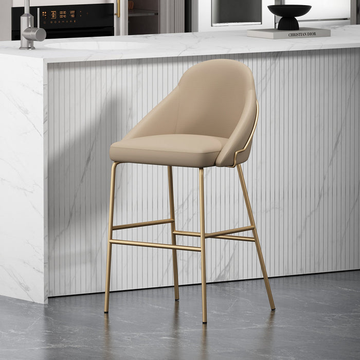 Gracie Modern Metal Upholstered Barstool in Tan and Gold Armoire 
