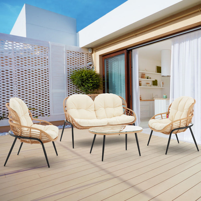 Pine Modern 4-Piece Conversation Set in Cream Patio Seating Package 