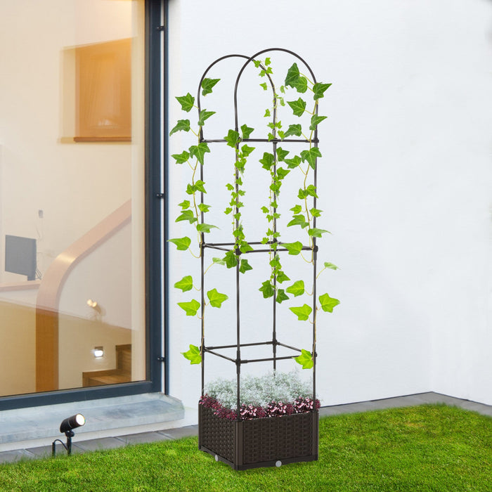 Outsunny 16'' X 16'' X 70'' Garden Bed With Trellis, Planter Box With Self-watering Disk, Drainage H