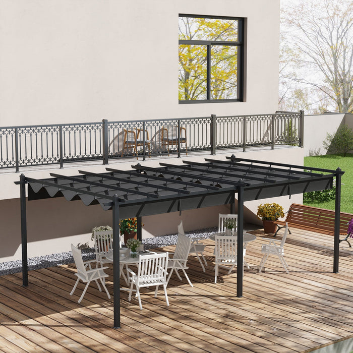 Outsunny 12' X 20' Retractable Pergola Canopy, Aluminum Pergola, Outdoor Sun Shade Shelter For Grill