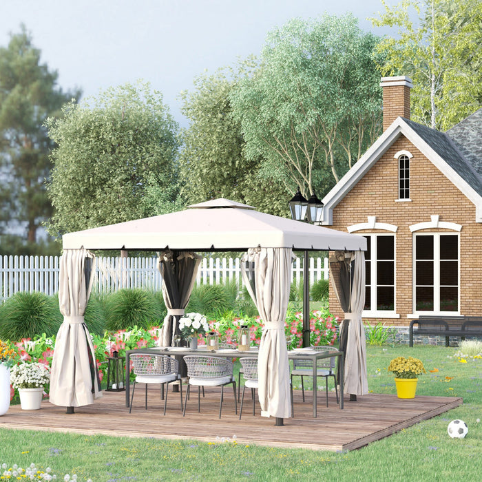 Outsunny 10' X 10' Outdoor Patio Gazebo Double Soft-top Garden Shelter Tent With Beautiful Polyester